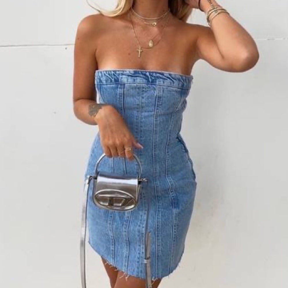 Zara bandeau dark denim dress